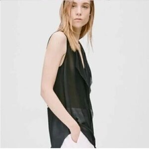 Babaton Black silk Ruffled Tank Top